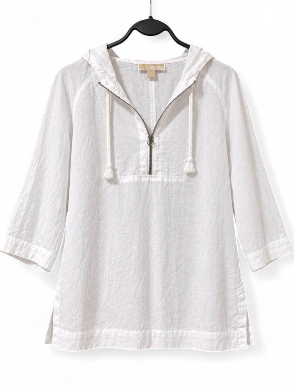 MICHAEL Michael Kors White Hooded Half Zip Tunic Top Size Medium
